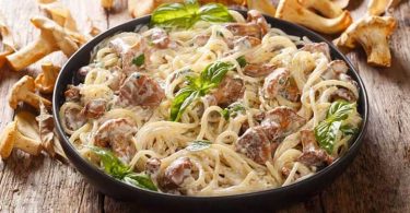 Spaghetti aux champignons et crème de parmesan